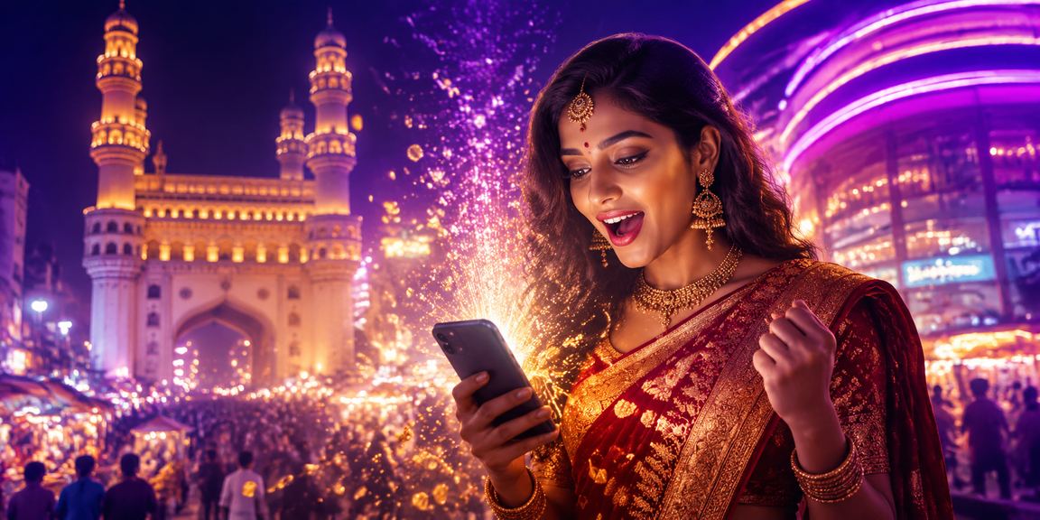 Mobile slot game session in Hyderabad with Charminar background